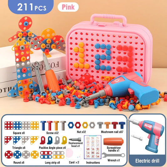 Kids Electric Drill 3D Puzzle Toy Dinosaur Screw and Nut Construction Set UK