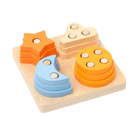 Montessori Wooden Shape Sorting Building Blocks Puzzle for Toddlers UK