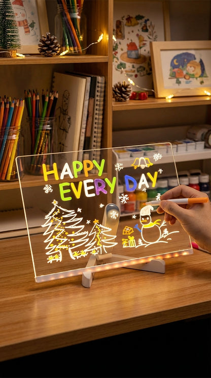 LED Note Board Night Light | DIY Erasable Message & Drawing Board with 7 Pens