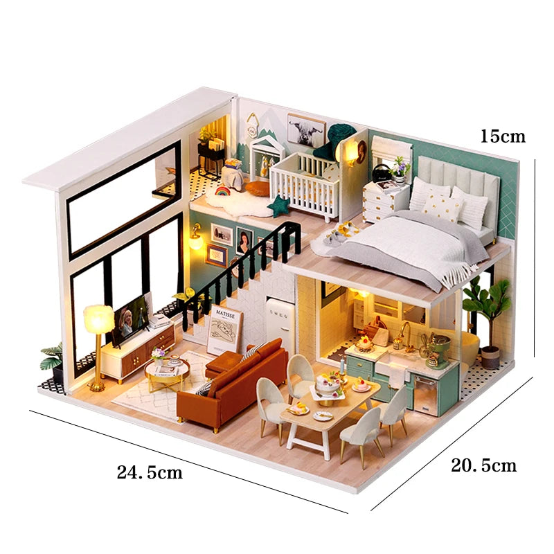 DIY Wooden Dollhouse Kit 3D Puzzle Miniature Room with Furniture UK