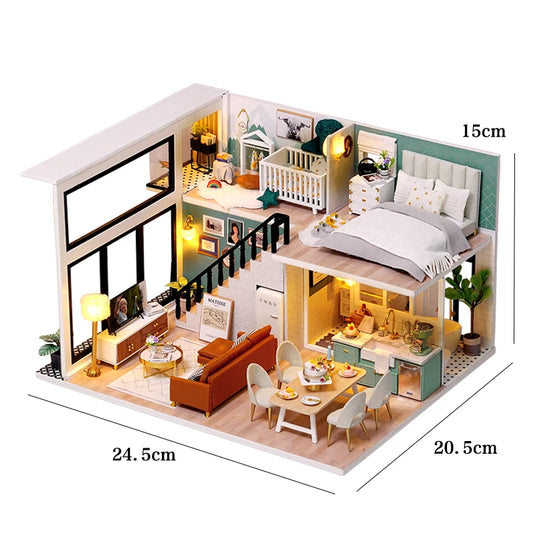 DIY Wooden Dollhouse Kit 3D Puzzle Miniature Room with Furniture UK