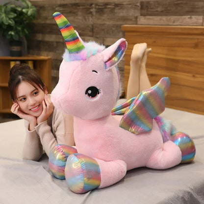 Pink Rainbow Unicorn Plush Toy Soft Sleeping Pillow for Kids UK