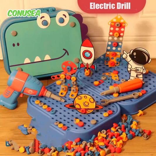 Kids Electric Drill 3D Puzzle Toy Dinosaur Screw and Nut Construction Set UK