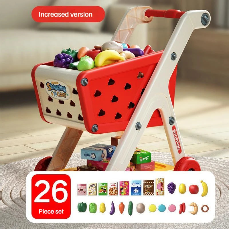 Kids Supermarket Shopping Cart Trolley Toy with Music and Play Food UK