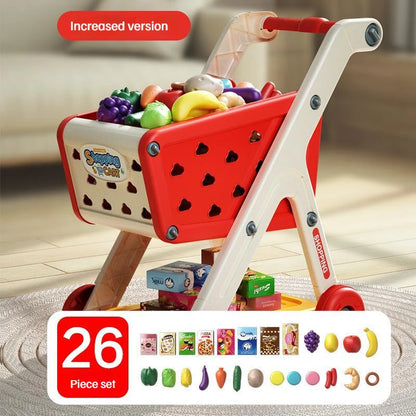 Kids Supermarket Shopping Cart Trolley Toy with Music and Play Food UK