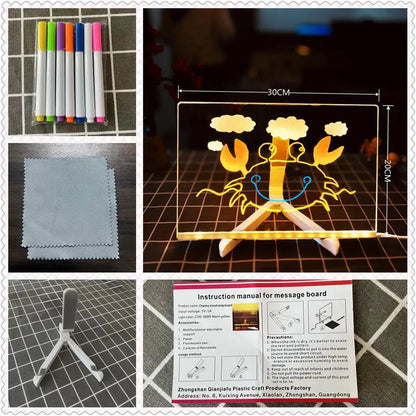 LED Note Board Night Light with 7 Erasable Pens and Phone Stand UK