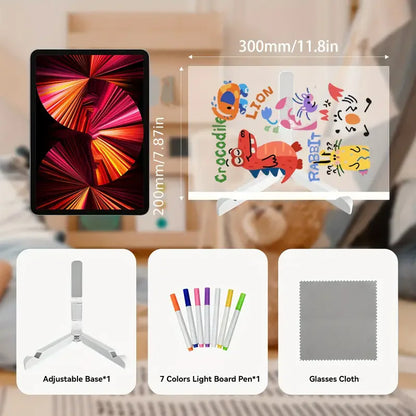 Rewritable Glass Message Board with Erasable Markers and Wood Stand