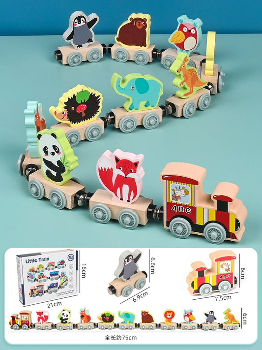 Montessori Magnetic Wooden Train Set Educational Animal and Vehicle Toy for Kids UK