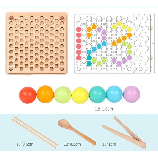 Montessori Wooden Bead Sorting Game with Clip Spoon and Chopsticks for Kids UK