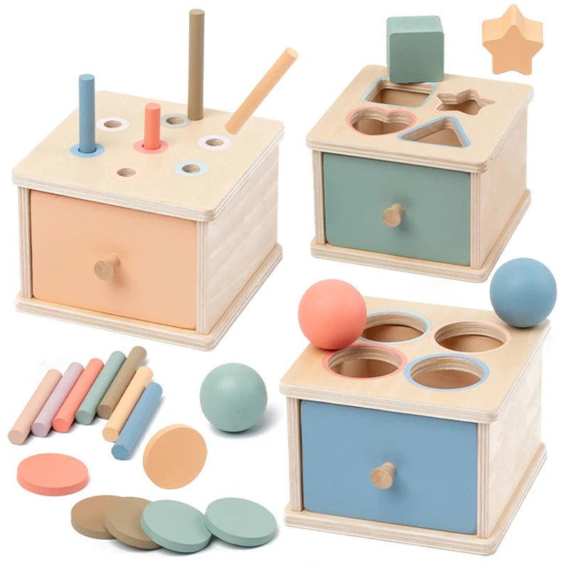 Montessori Wooden Drawer Box Shape Sorting Toy for Toddlers UK