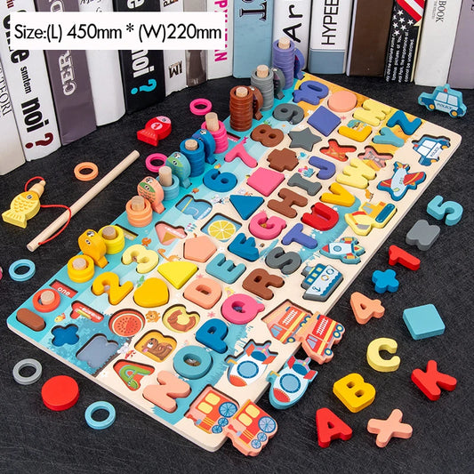 Montessori Wooden Math Puzzle 5 in 1 Fishing and Sorting Toy for Kids UK