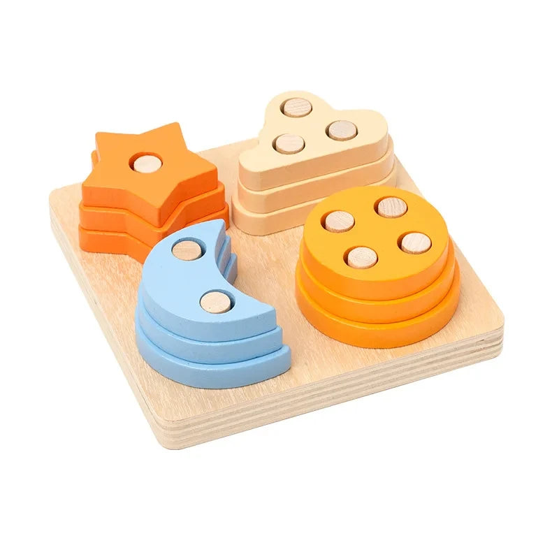 Montessori Wooden Shape Sorting Building Blocks Puzzle for Toddlers UK