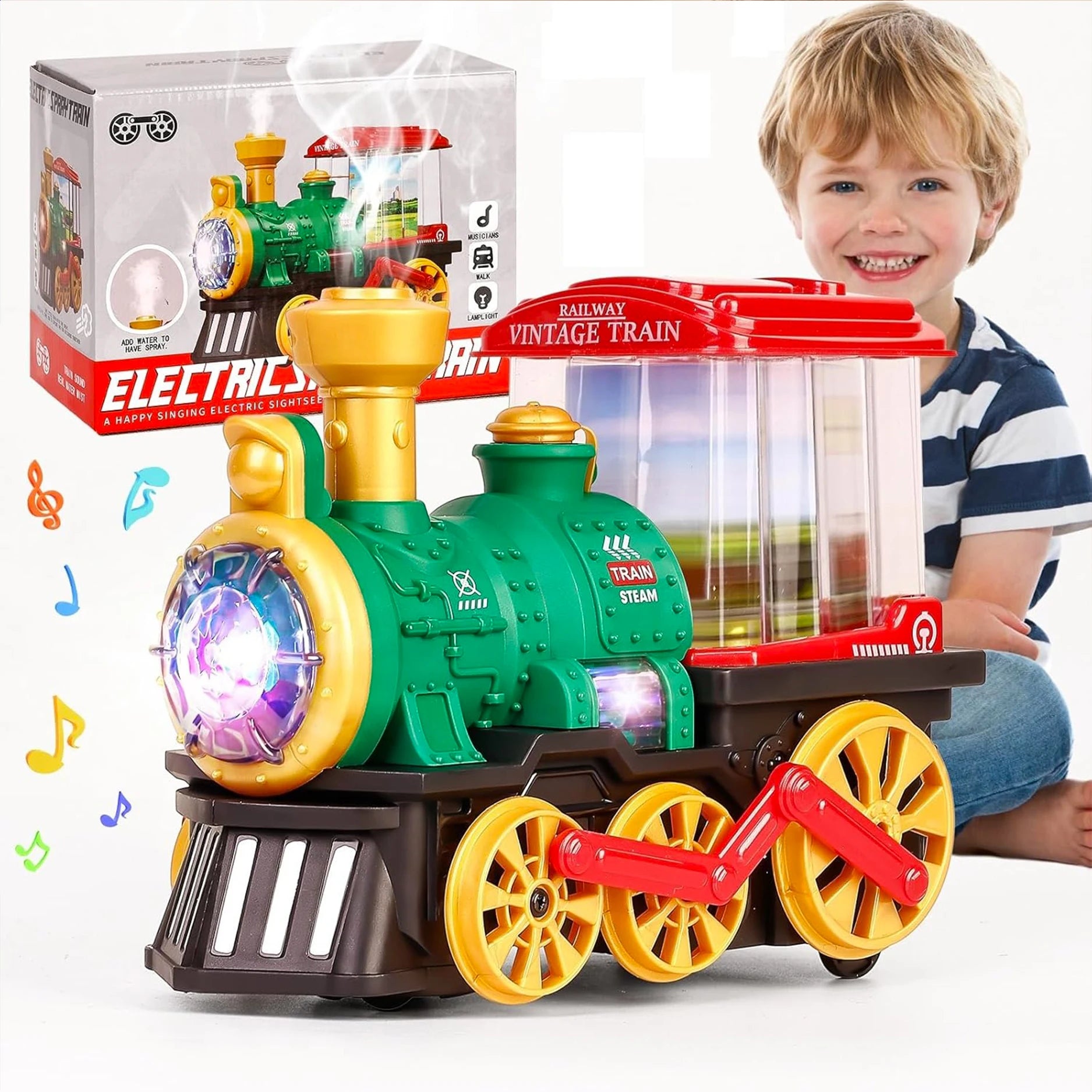 Electric Steam Train Toy with Smoke Lights and Bump and Go Action UK
