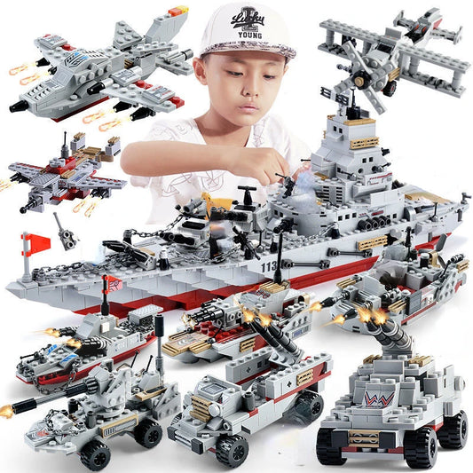1000 Piece Navy Warship Building Blocks Set Army Boat and Plane Construction Toy UK