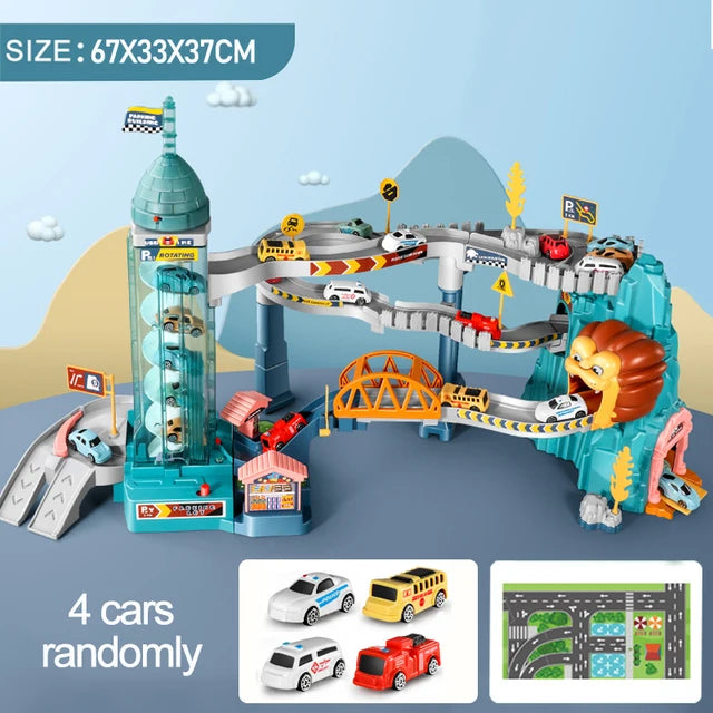 Electric Dinosaur Rail Car Adventure Track Set with Parking Lot for Kids UK