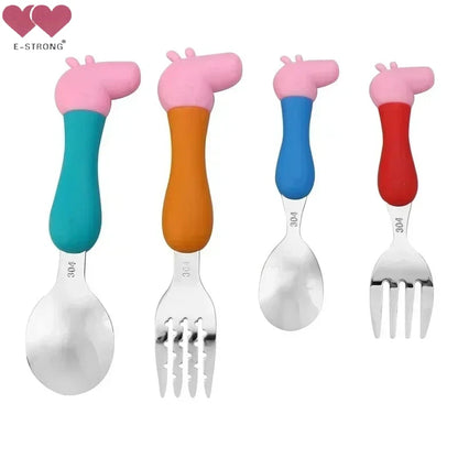 Peppa Pig tableware fork and spoon toy set featuring George Pig family cartoon design for kids pretend play