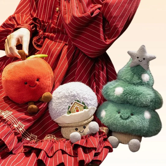 Cute Christmas Tree Snow Globe and Apple Soft Plush Toys for Kids Festive Home Decor and Stocking Fillers UK