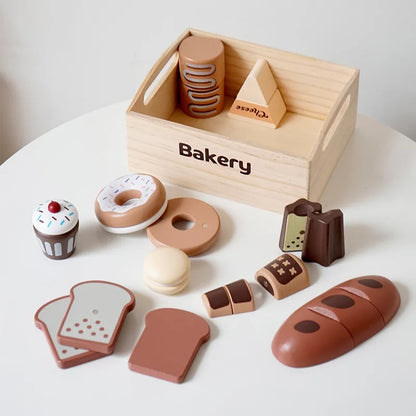 Wooden Cutting Food Kitchen Toy Set with Vegetables and Bakery Items UK