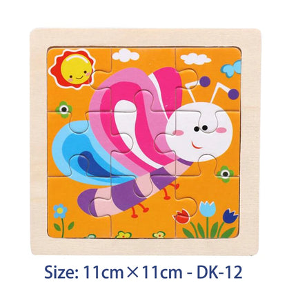 Wooden Jigsaw Puzzle for Kids Cartoon Animal and Vehicle 11cm UK